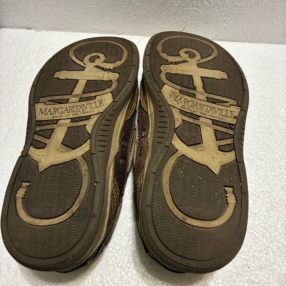 Margaritaville Sz 8.5 Navigator Slip On Boat Shoes Brown Leather Casual Beach